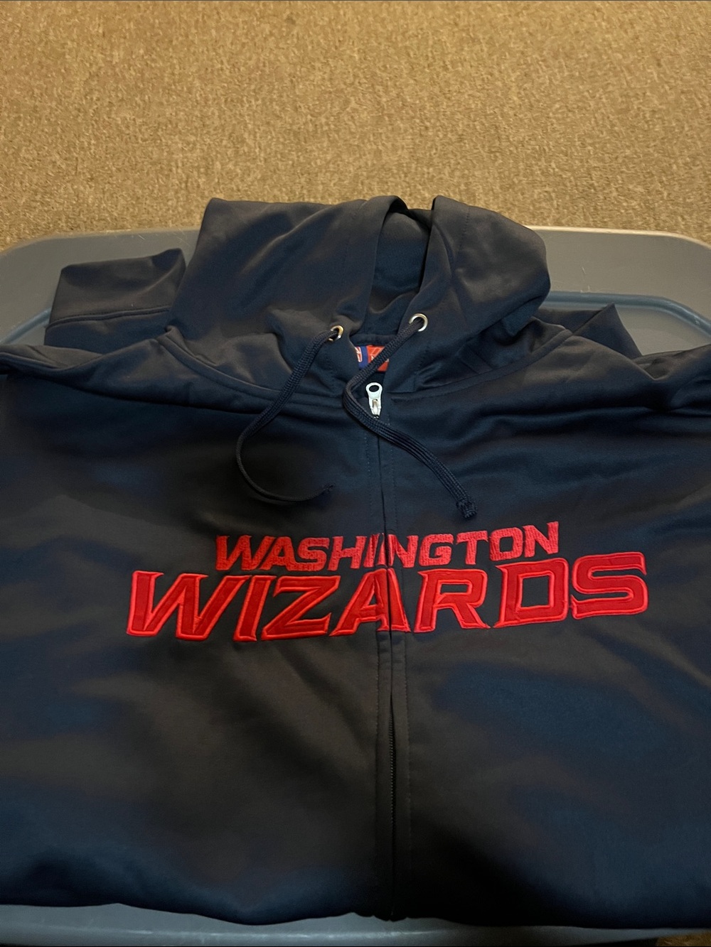 Majestic Navy Blue mens sz 6X Washington Wizards Hooded Jacket with Red Logo